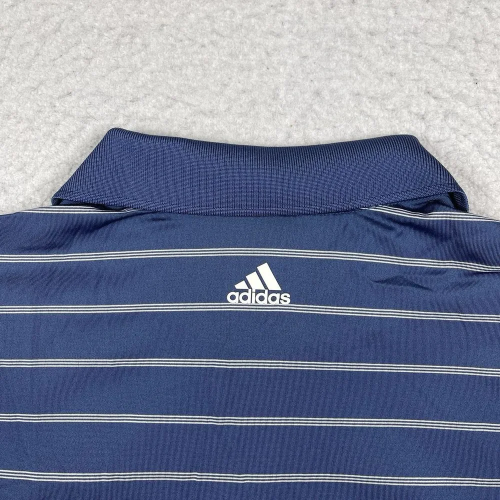 Adidas Polo Shirt Mens Large Navy Blue Striped Puremotion Long Bay Club Golf Top